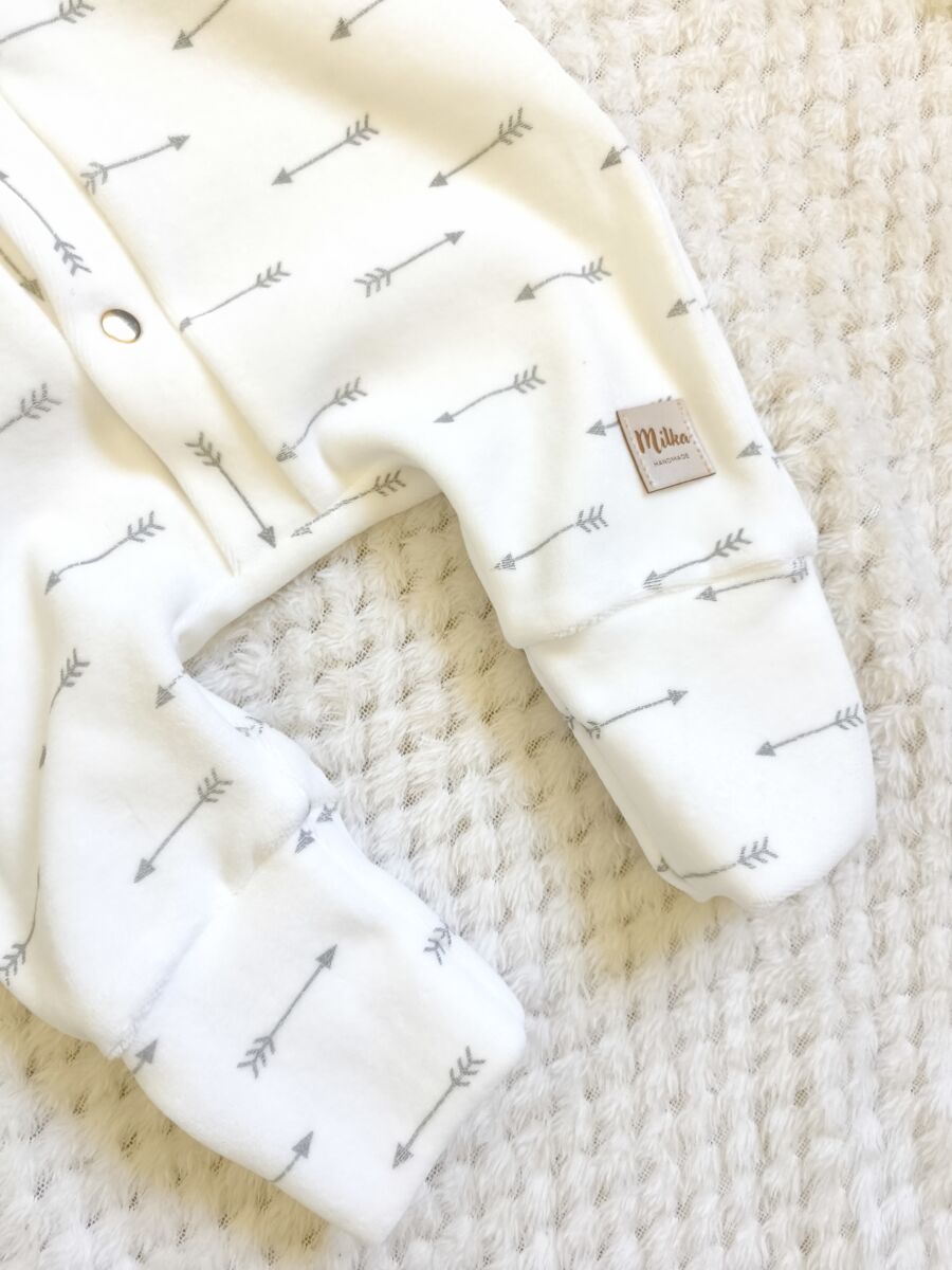 Rampers welurowy dla dzieci ecru - obrazek 3