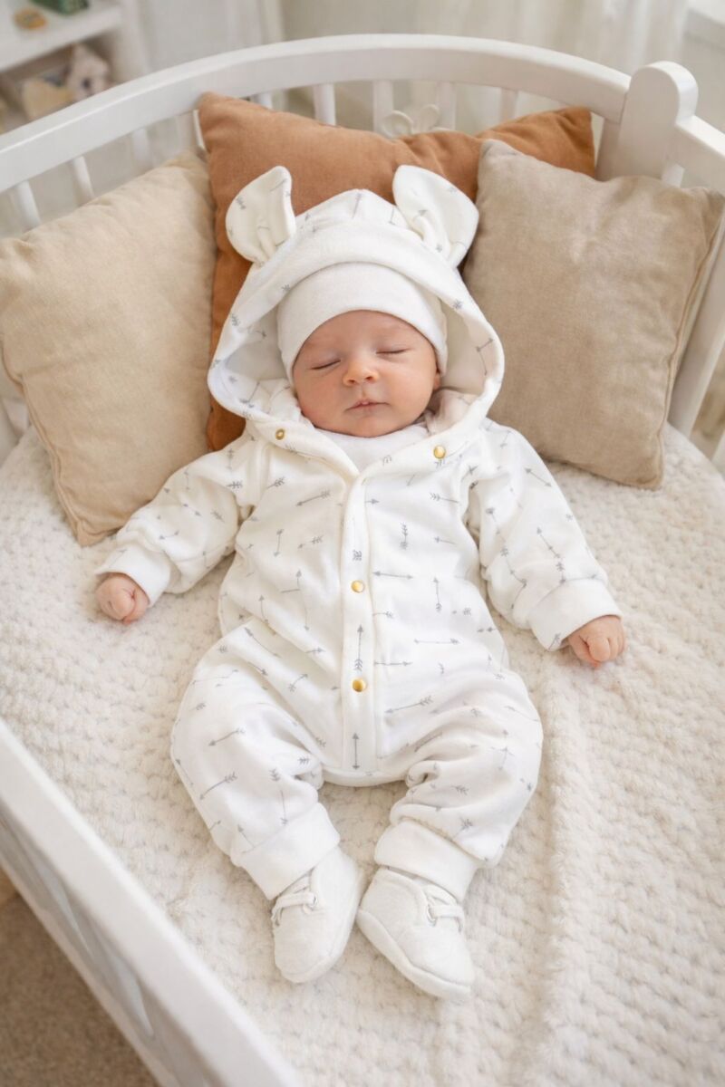 Rampers welurowy dla dzieci ecru