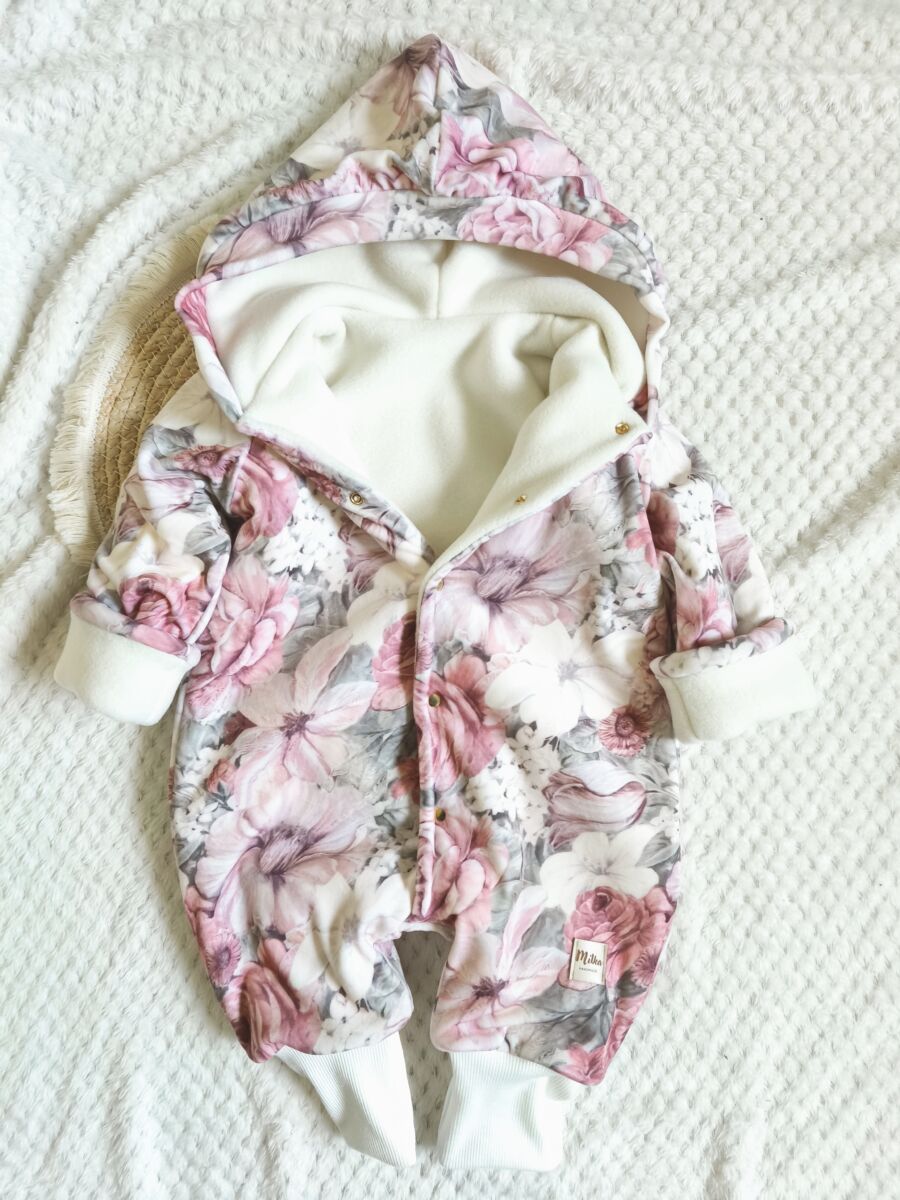 Kombinezon welurowy pudrowe kwiaty - obrazek 5