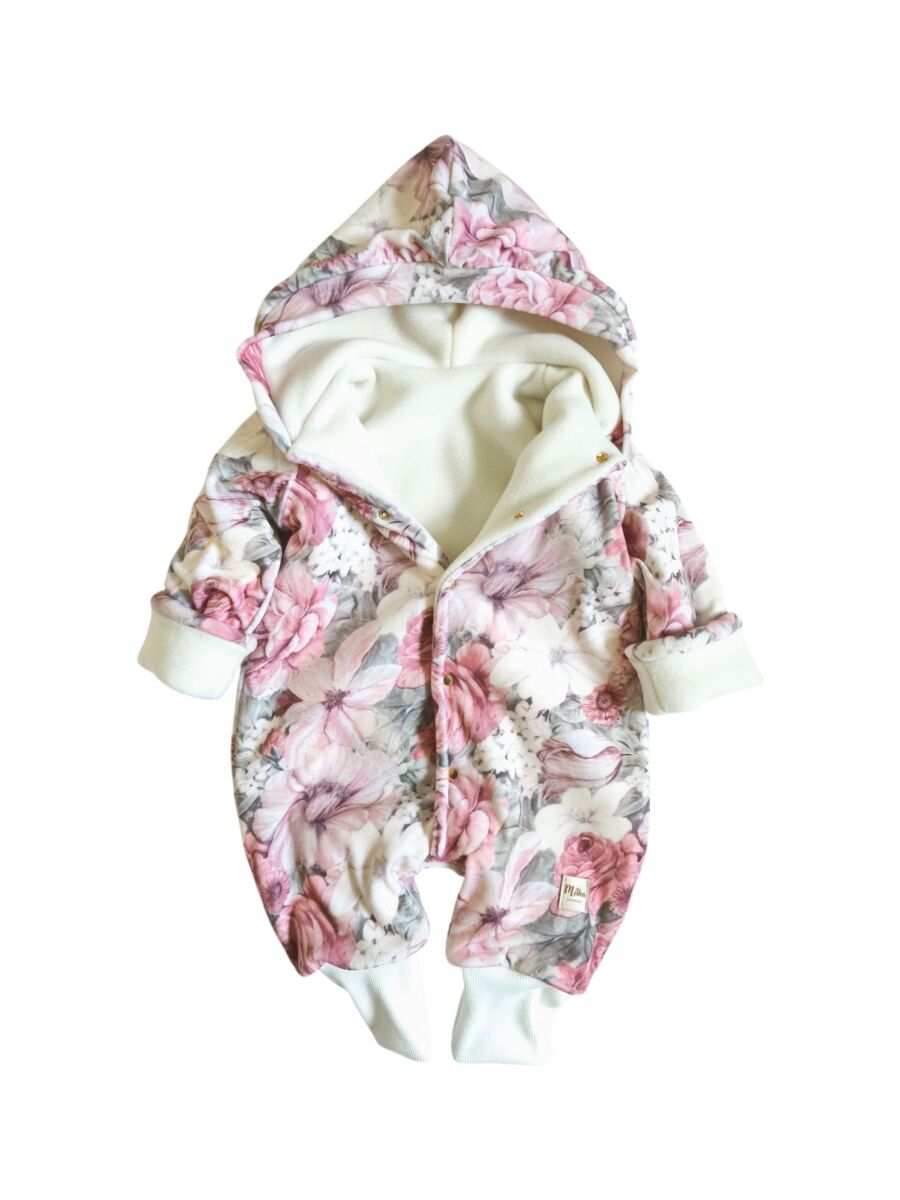 Kombinezon welurowy jesienny pudrowe kwiaty