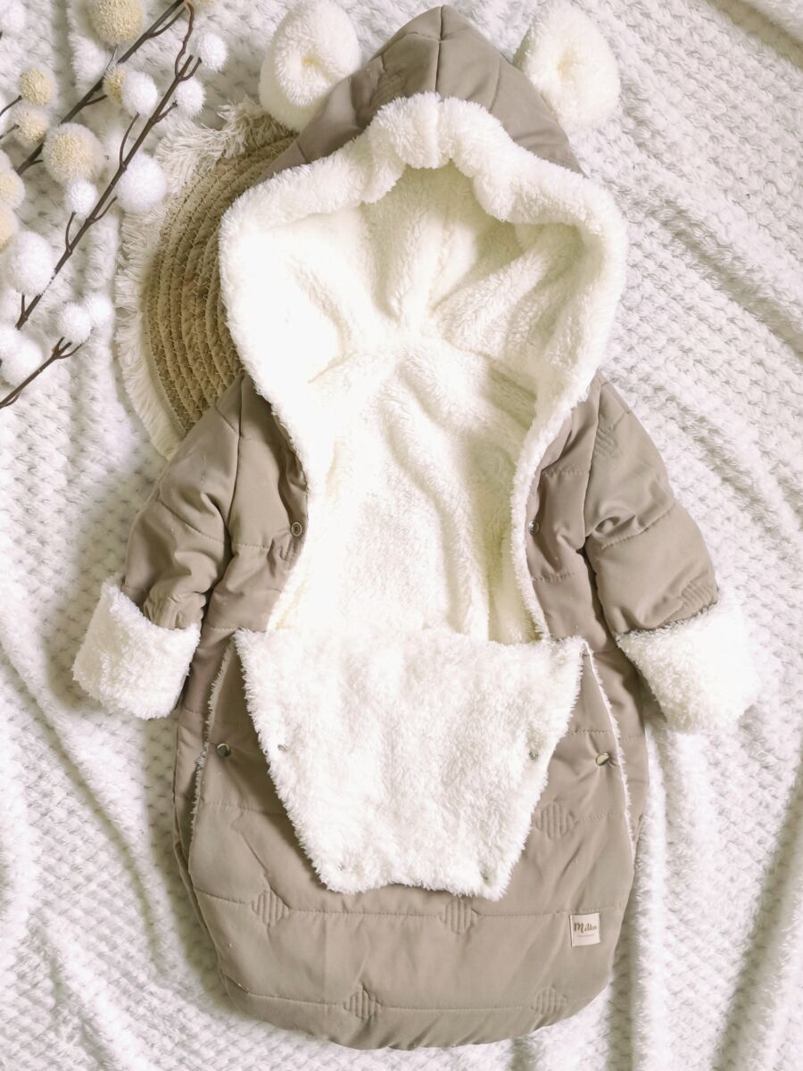 Kombinezon zimowy dla noworodka oliwkowy rozmiary 56-68 - obrazek 3