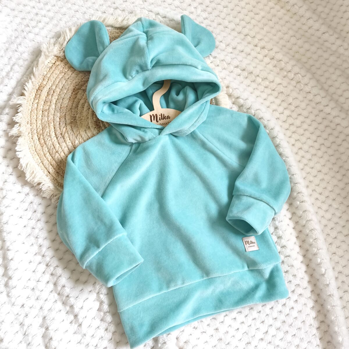 Bluza welurowa miętowa dziecięca - obrazek 3