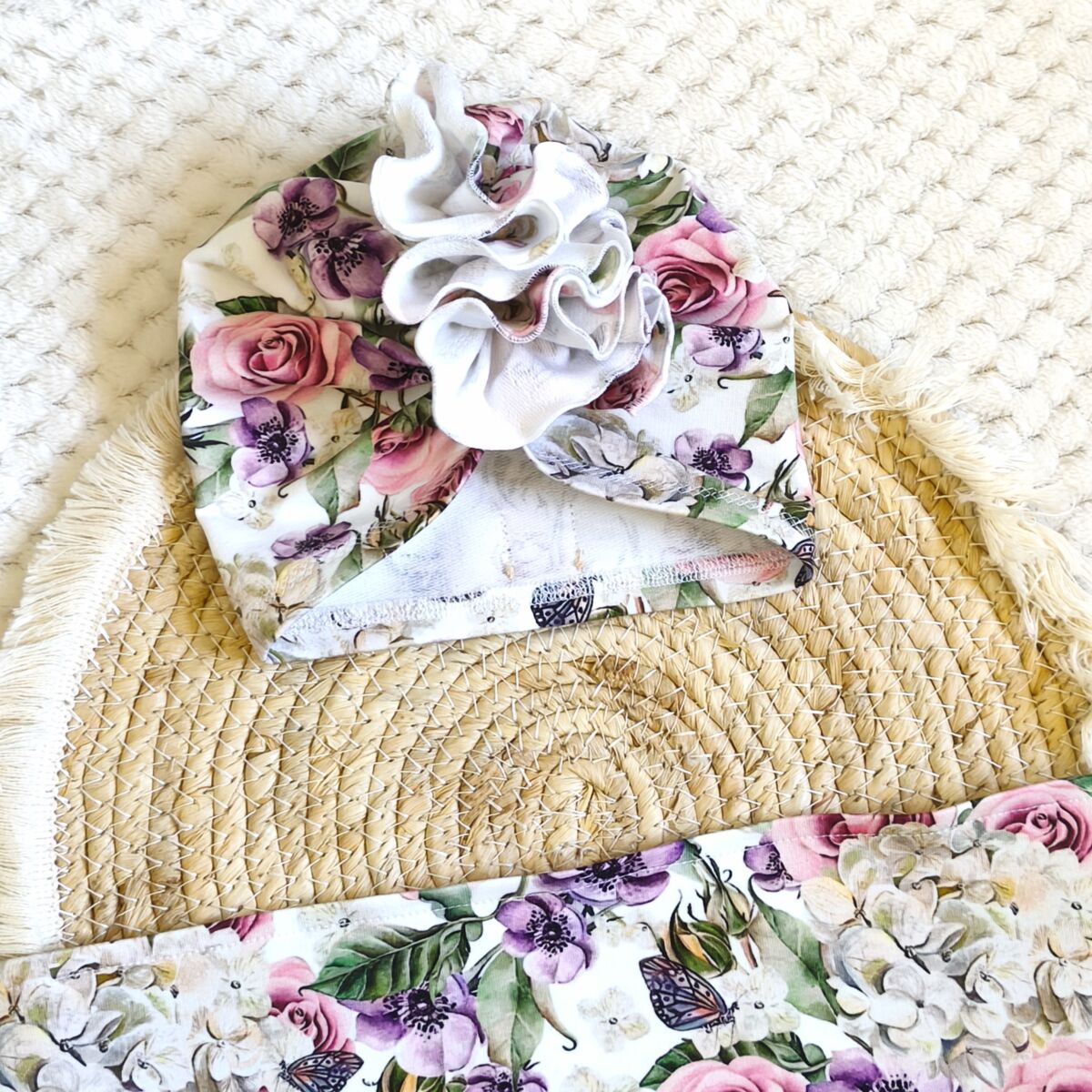 Turban i chusta z falbanką bzy - obrazek 3