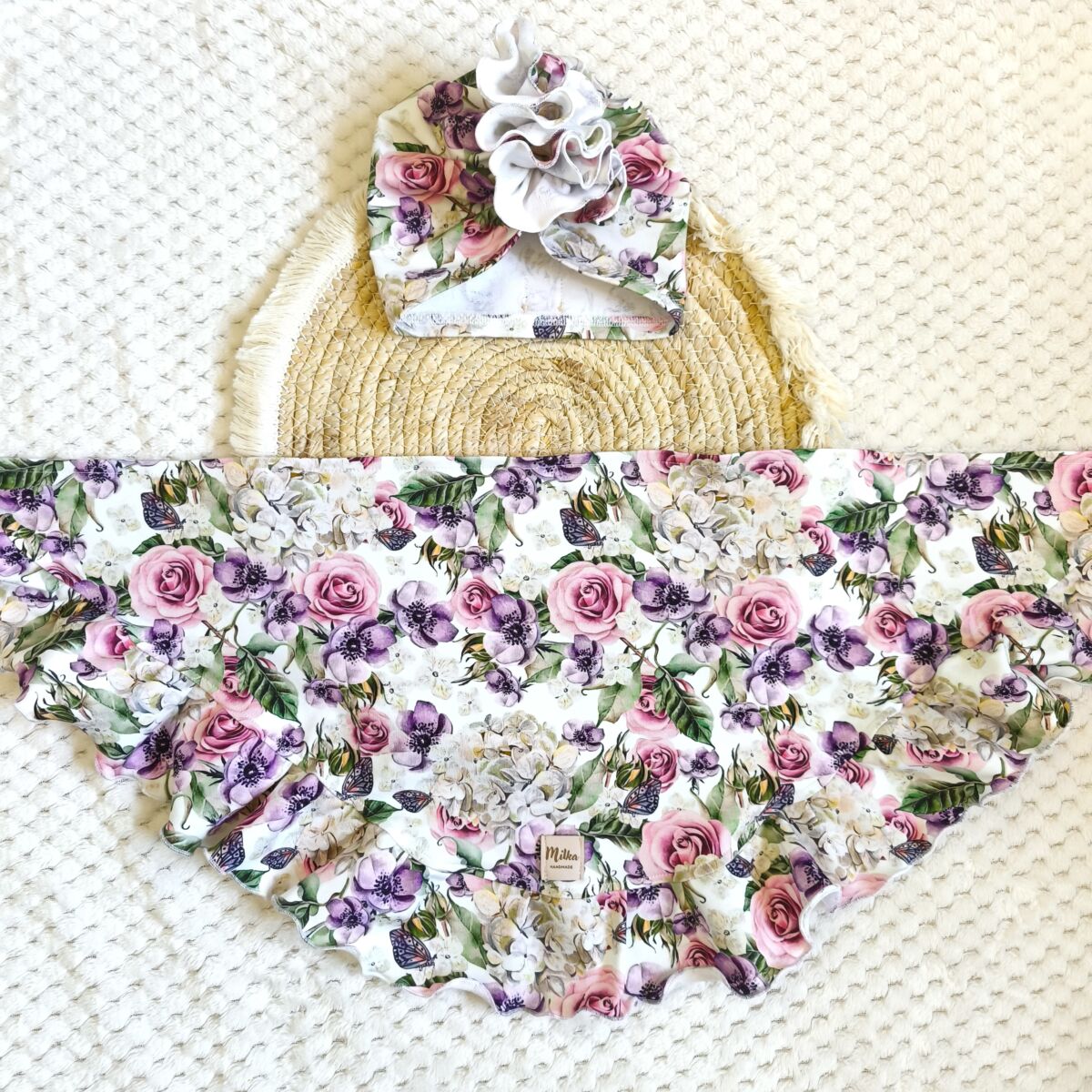 Turban i chusta z falbanką bzy - obrazek 4