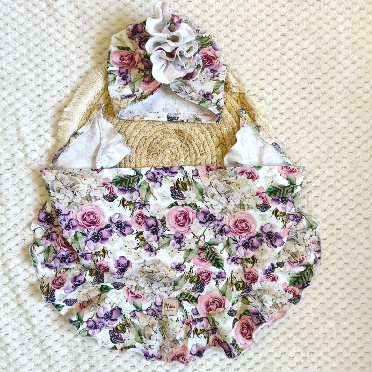 Turban i chusta z falbanką bzy - obrazek 5