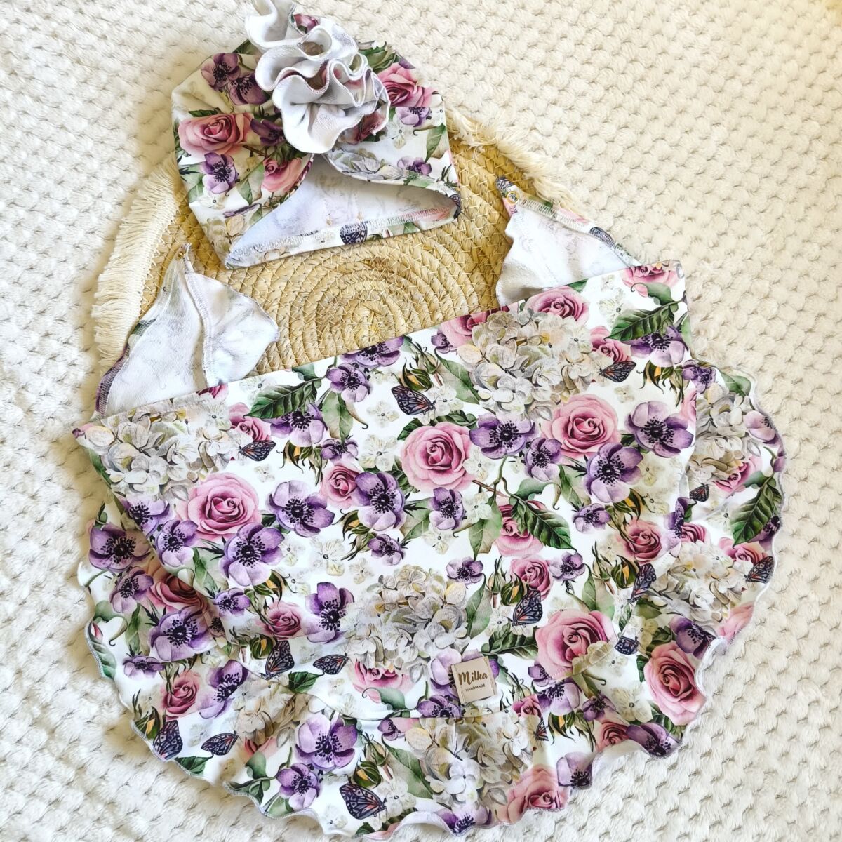 Turban i chusta z falbanką bzy - obrazek 6