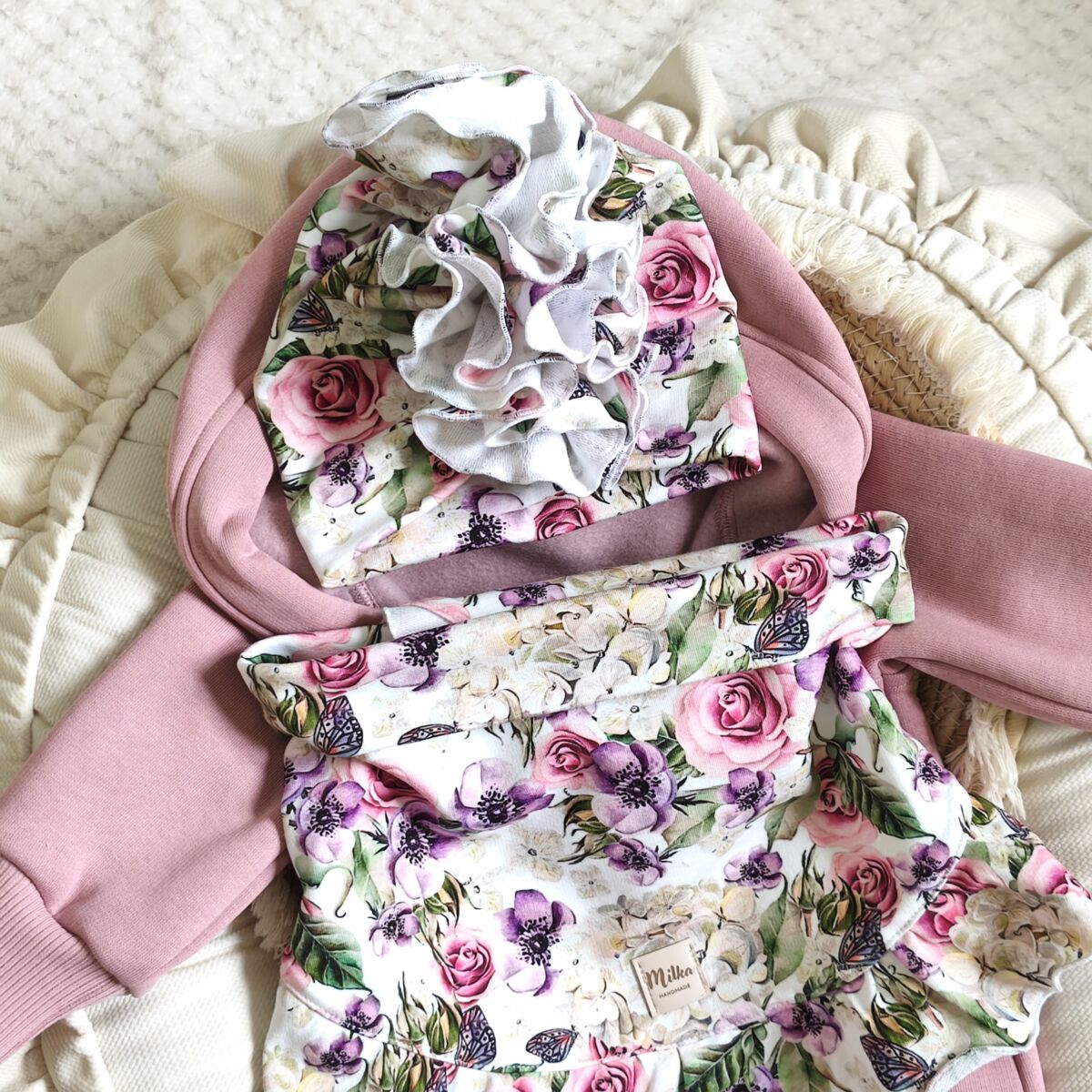 Turban i chusta z falbanką bzy - obrazek 7