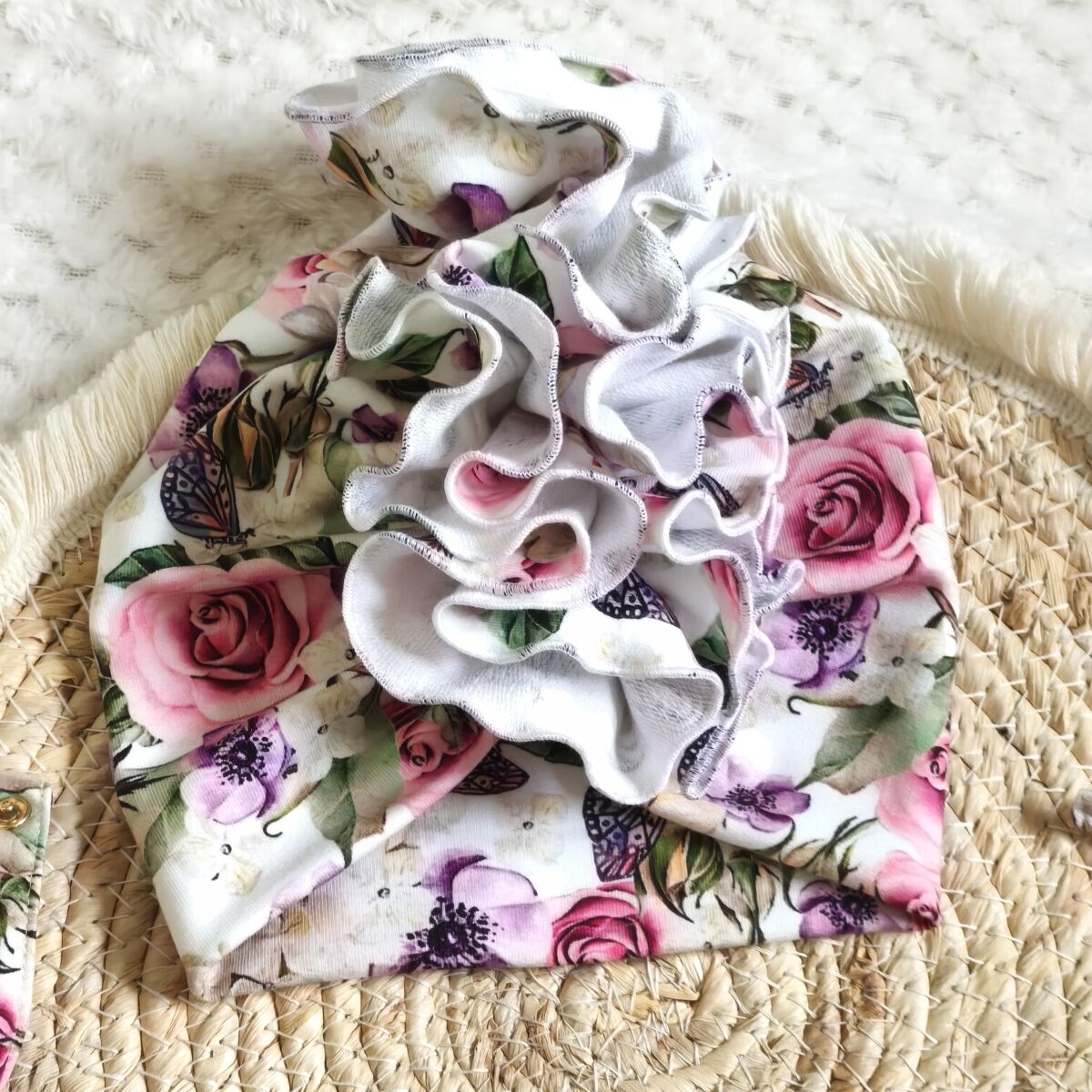 Turban i chusta z falbanką bzy - obrazek 6