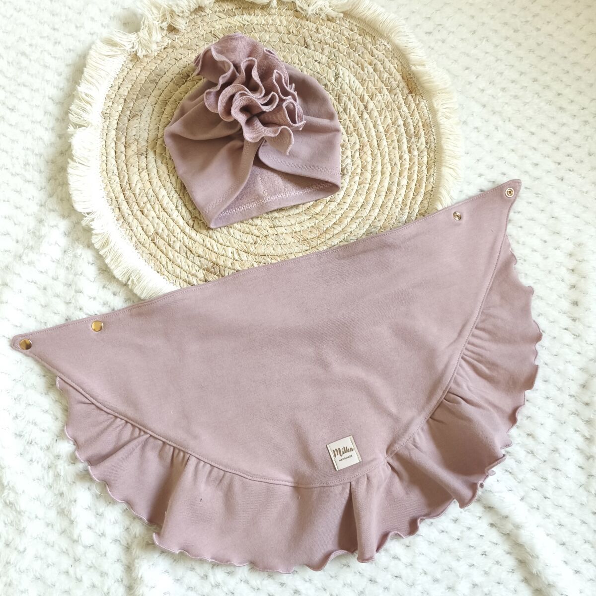 Turban i chusta z falbanką ciemny brudny róż - obrazek 5