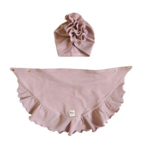 Turban i chusta z falbanką ciemny brudny róż