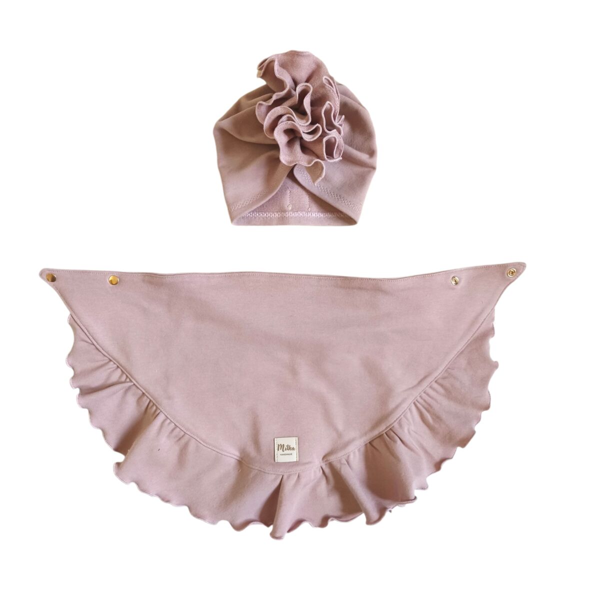 Turban i chusta z falbanką ciemny brudny róż