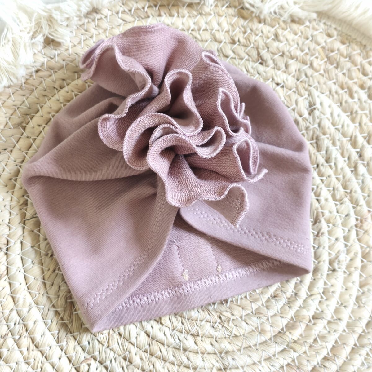 Turban i chusta z falbanką ciemny brudny róż - obrazek 3