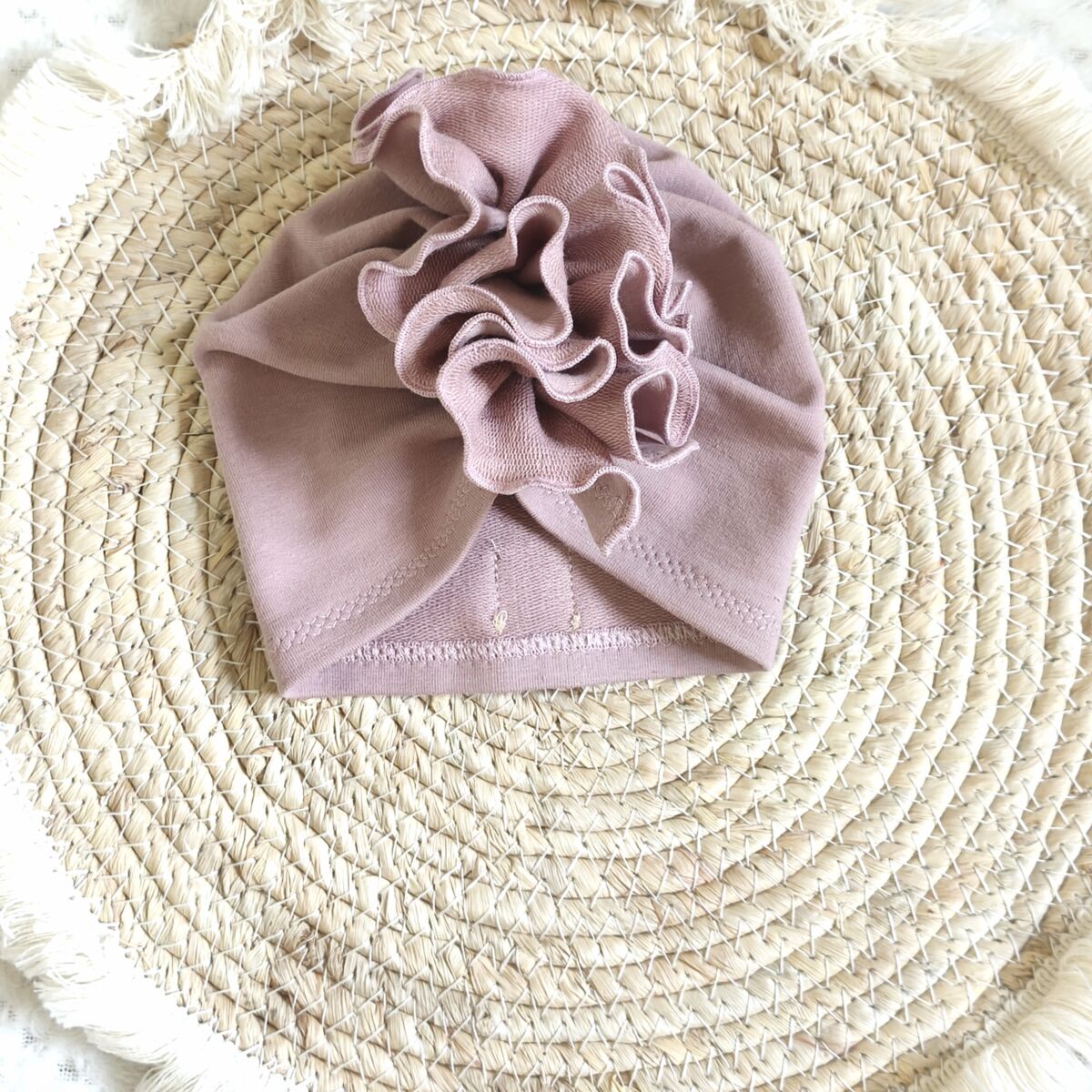 Turban i chusta z falbanką ciemny brudny róż - obrazek 2