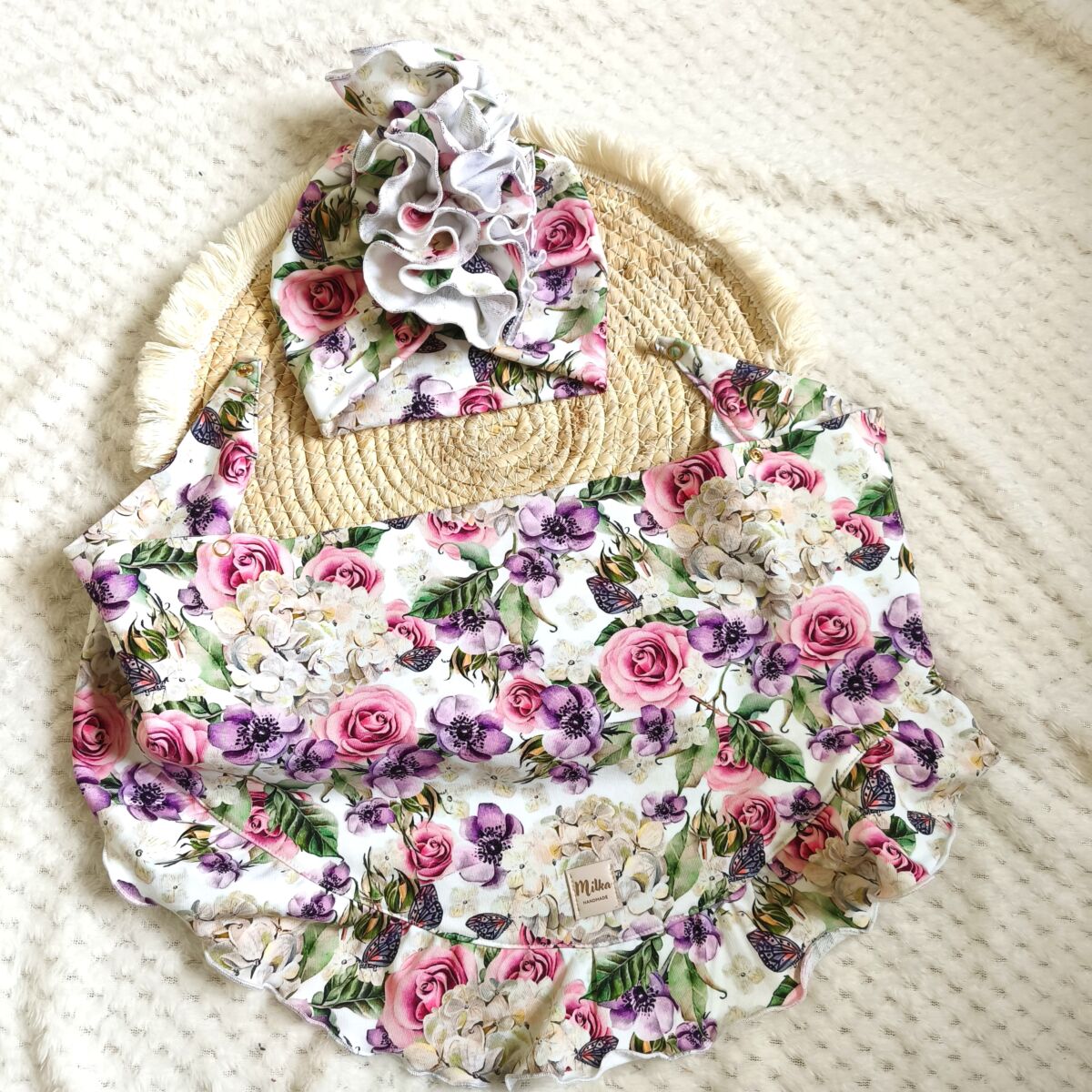 Turban i chusta z falbanką bzy - obrazek 5