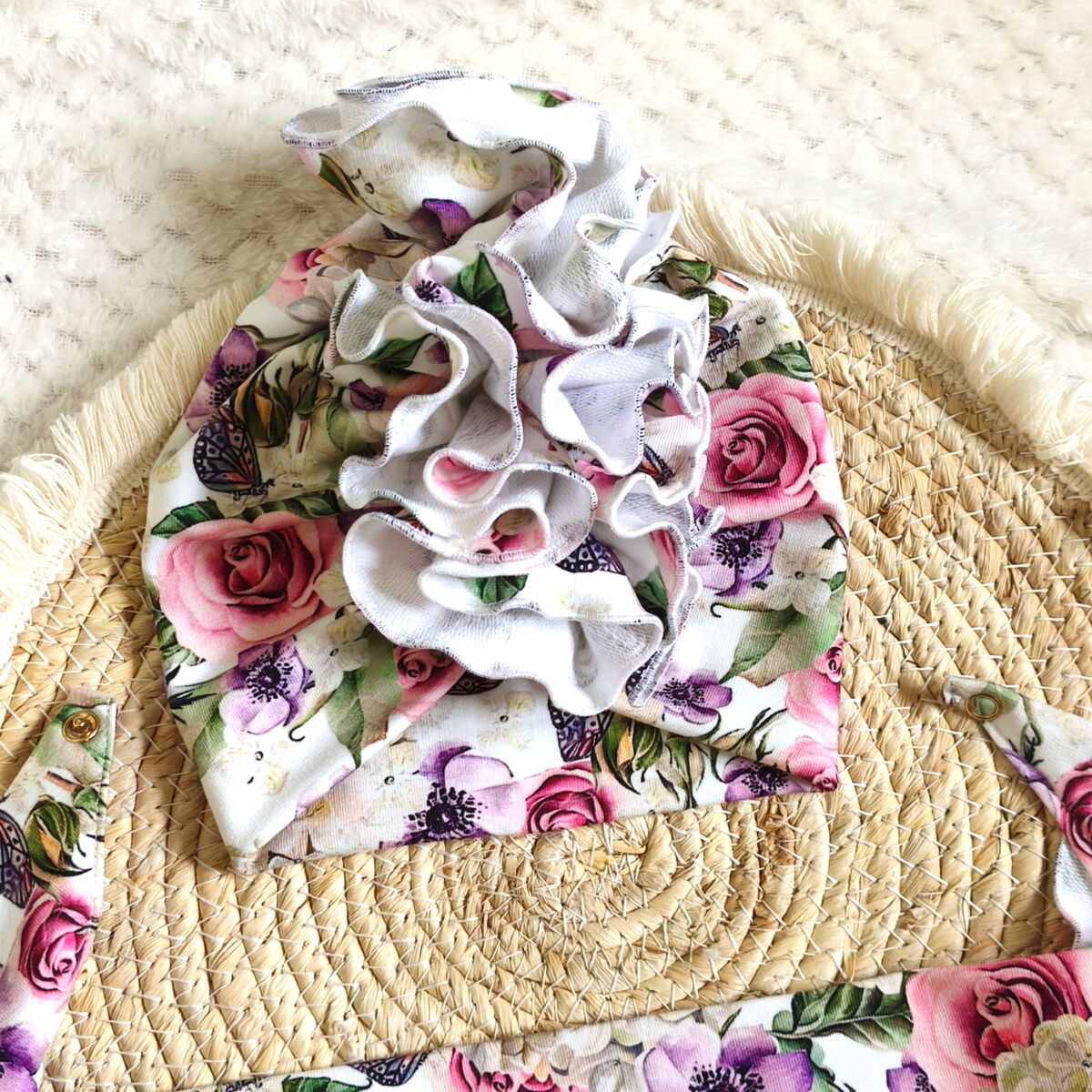 Turban i chusta z falbanką bzy - obrazek 3