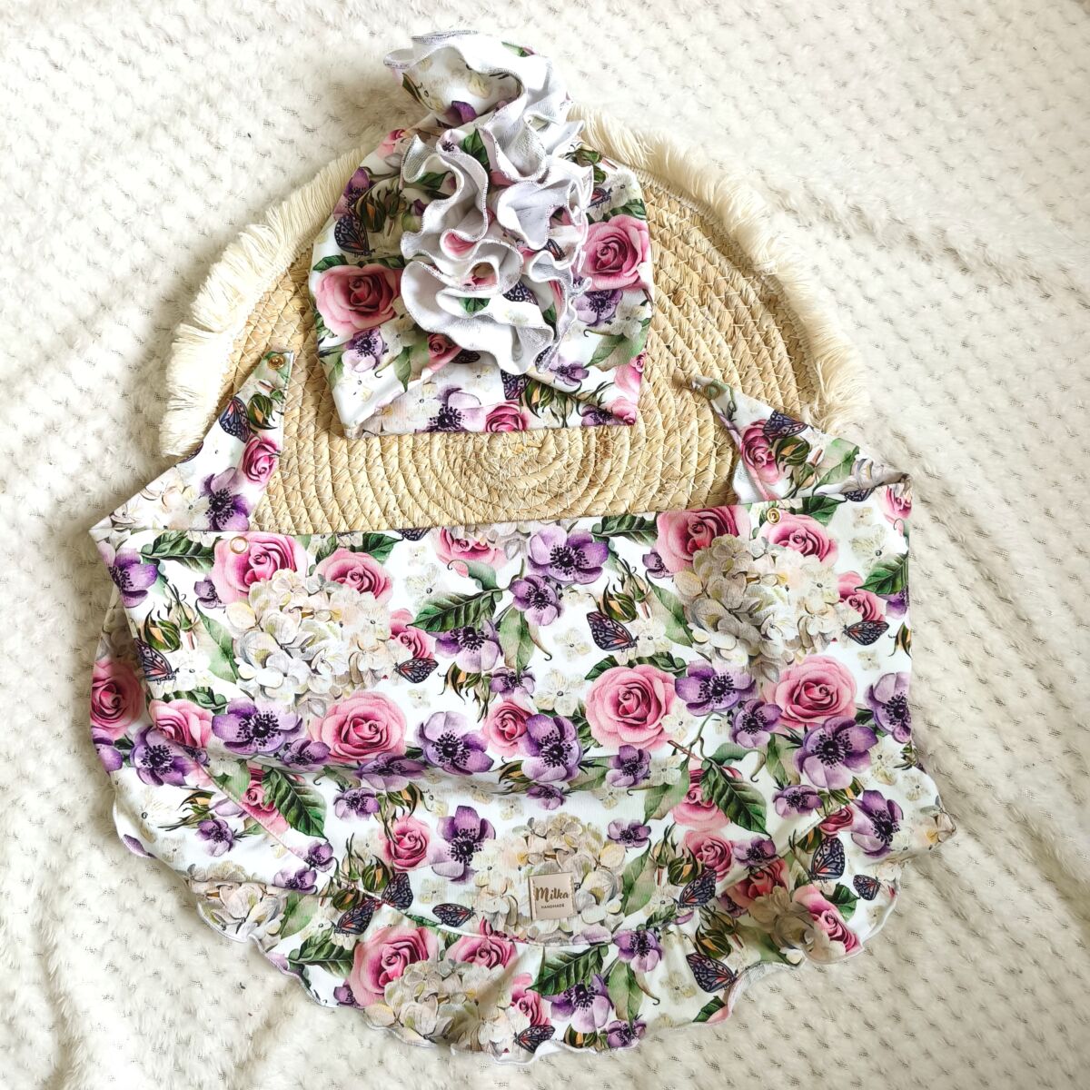 Turban i chusta z falbanką bzy - obrazek 4