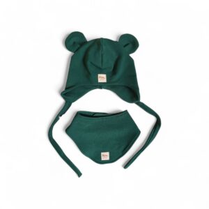 Czapka i chustka niemowlęca butelkowa zieleń